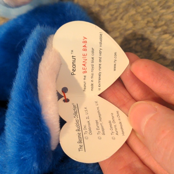 VTG Vintage Ty Peanut Royal Blue Beanie Buddy and Squirt Pillow Pal Elephants - Picture 5 of 10